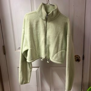 Cropped fuzzy lime green zip up from forever 21
